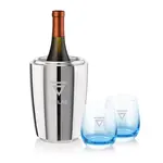Coffret refroidisseur à vin Pescara et 2 verres Soudan bleu - Gravure