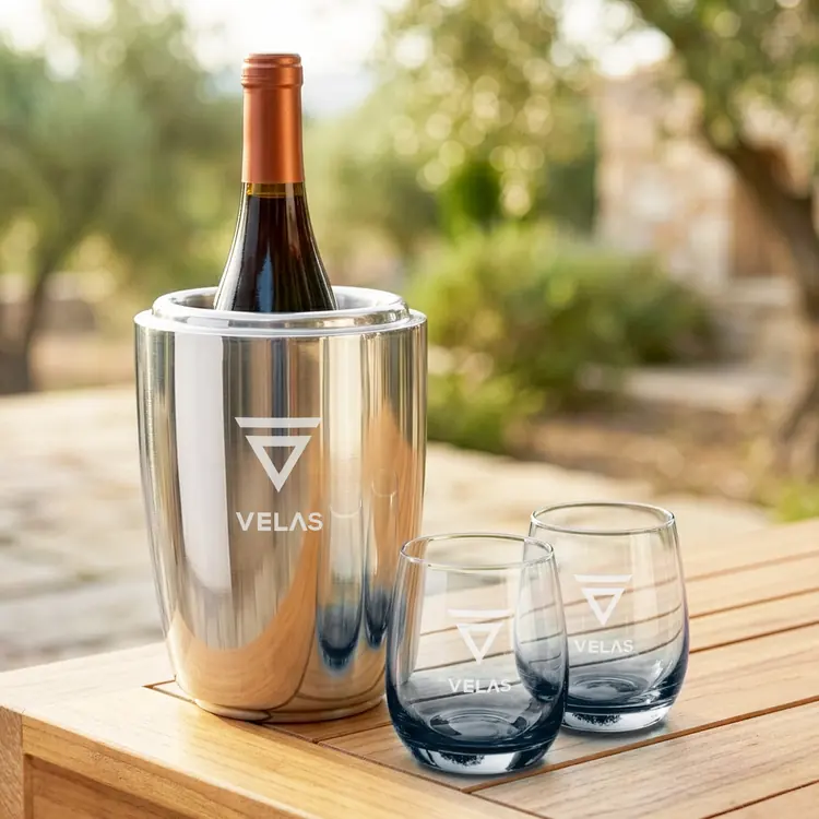 Pescara Wine Cooler and 2 Soudan Smoke glasses Gift Set - Deep Etch #3