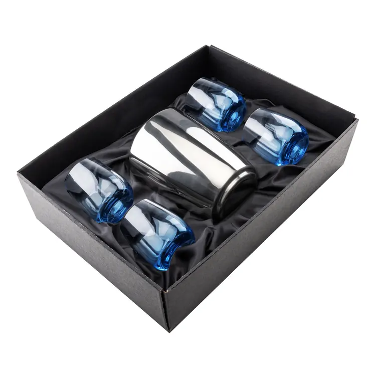 Pescara Wine Cooler and 4 Soudan Blue glasses Gift Set - Deep Etch #2