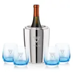 Coffret refroidisseur à vin Pescara et 4 verres Soudan bleu - Gravure