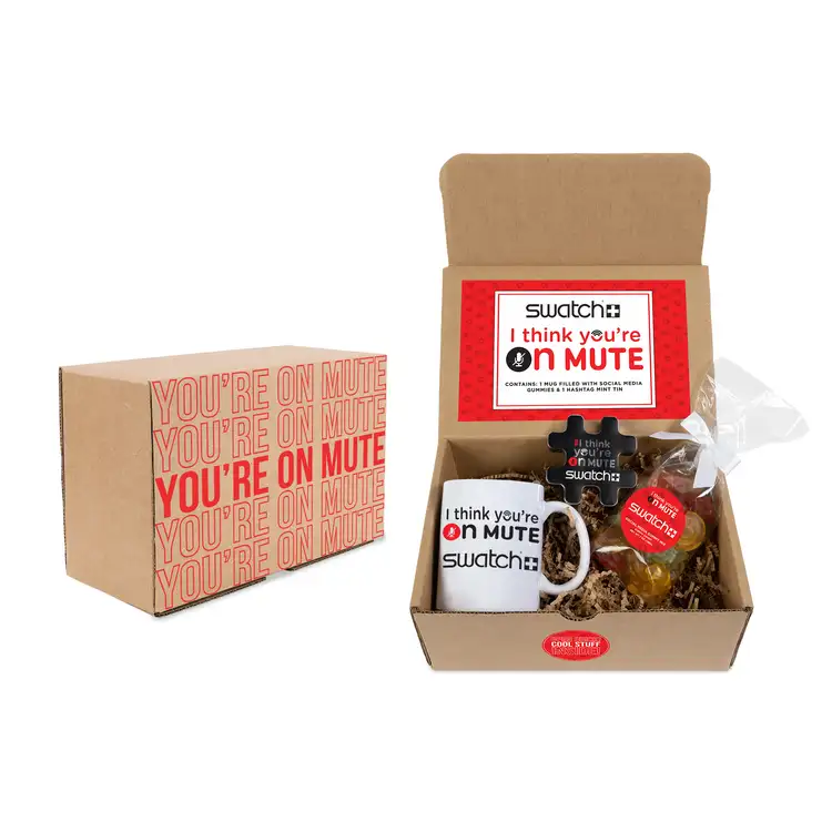 Virtual meeting kit with mug, mints and gummy bears