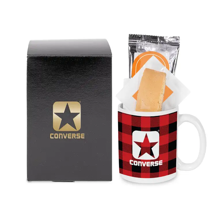 Mug gift box with coffee, tea and biscotti