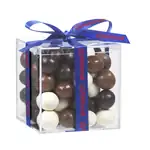 Cube en acrylique avec boules maltées au chocolat