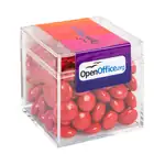 Cube transparent de boutons en chocolat