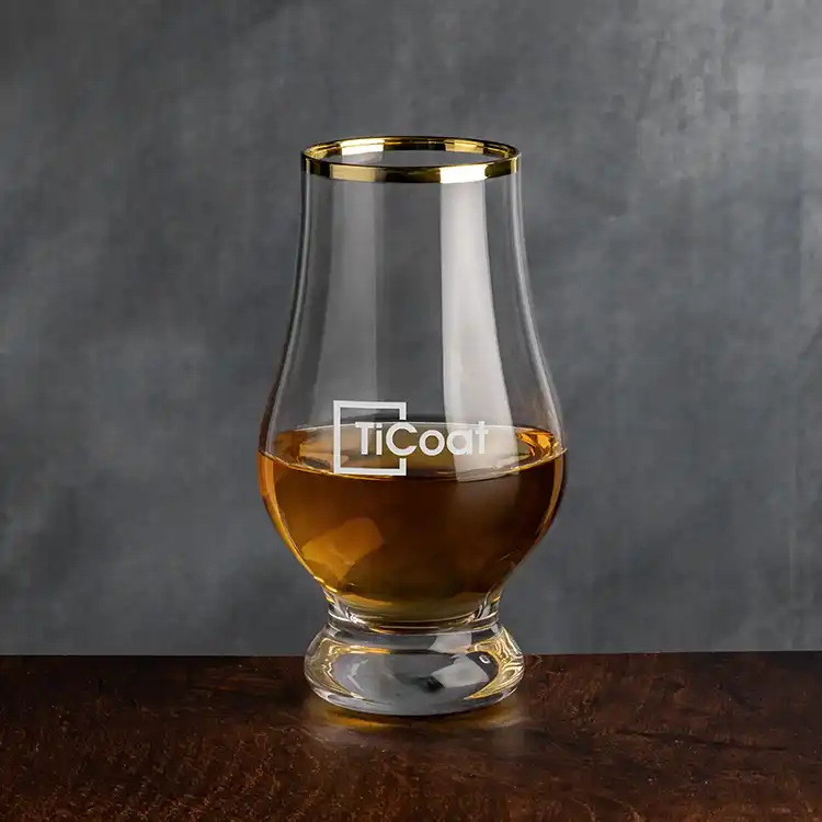 Lismore Gold Rim Whiskey Taster 6.75 oz - Deep Etch