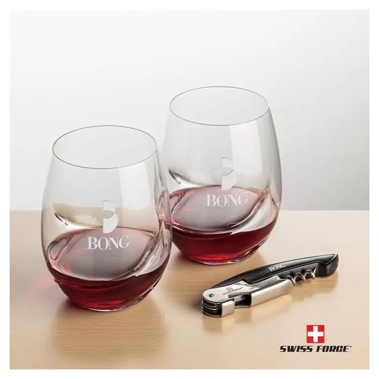 Ensemble Bartolo avec verres à vin sans pied 16.5 oz et outil à vin de Swiss Force #2
