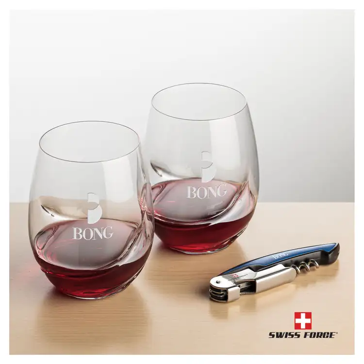 Ensemble Bartolo avec verres à vin sans pied 16.5 oz et outil à vin de Swiss Force #3