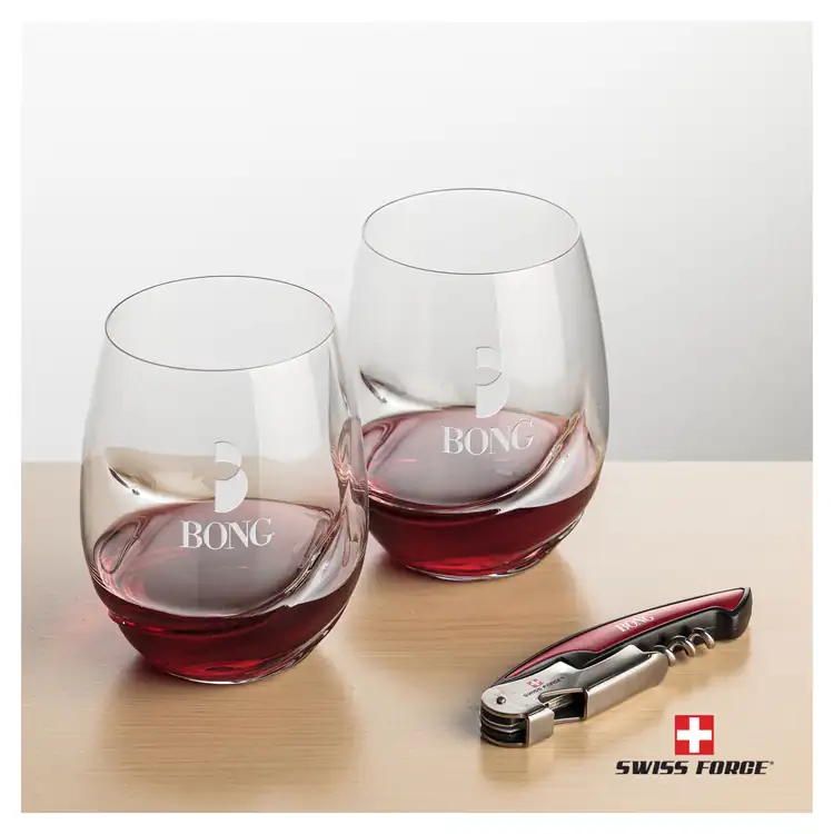 Ensemble Bartolo avec verres à vin sans pied 16.5 oz et outil à vin de Swiss Force #4
