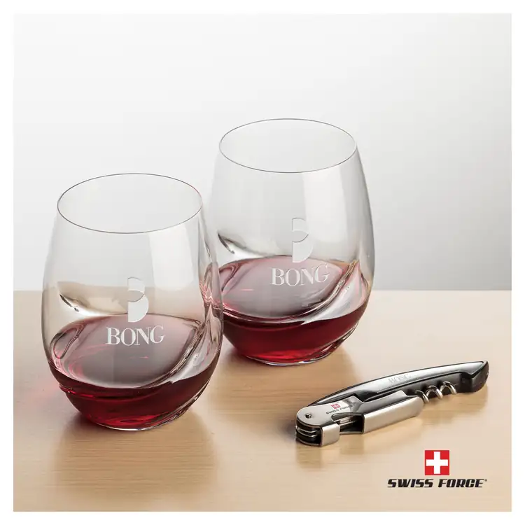 Ensemble Bartolo avec verres à vin sans pied 16.5 oz et outil à vin de Swiss Force #5