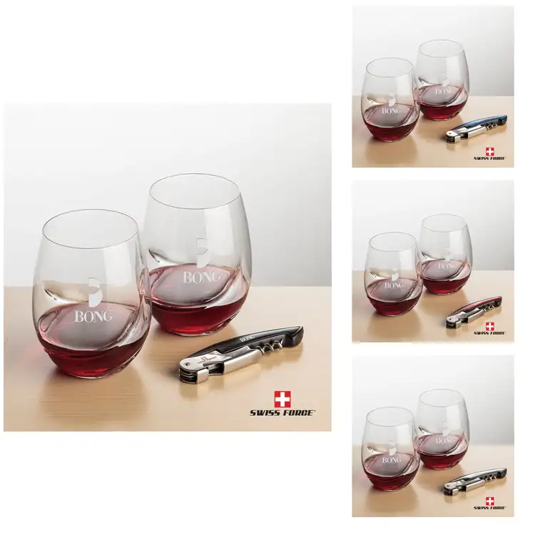 Ensemble Bartolo avec verres à vin sans pied 16.5 oz et outil à vin de Swiss Force