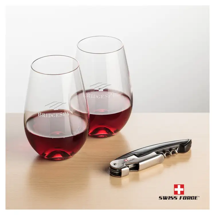 Ensemble Boston avec verres à vin sans pied 12.5 oz et outil à vin de Swiss Force #2