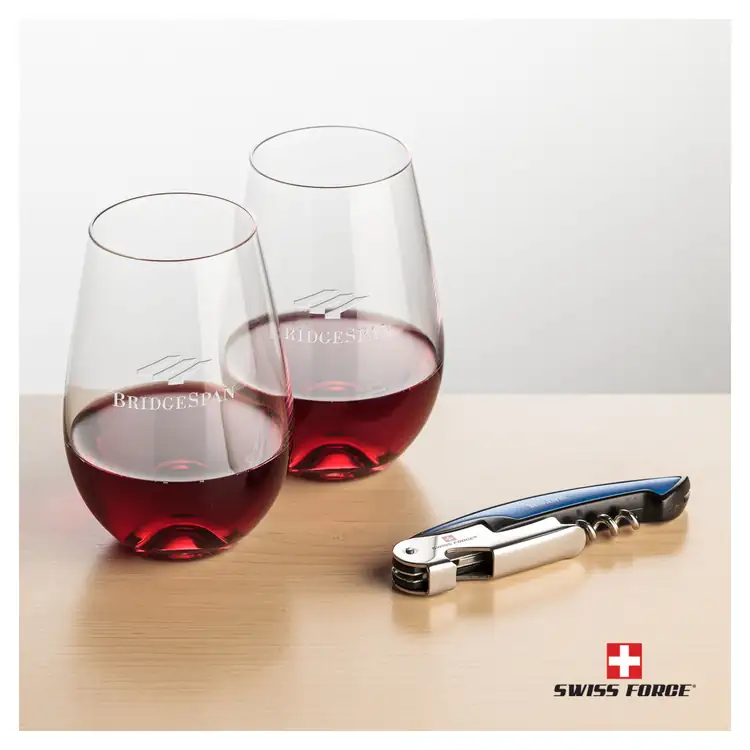 Ensemble Boston avec verres à vin sans pied 12.5 oz et outil à vin de Swiss Force #3