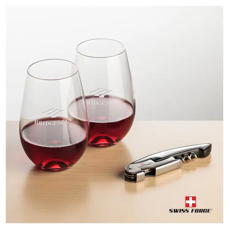 Ensemble Boston avec verres à vin sans pied 12.5 oz et outil à vin de Swiss Force #5
