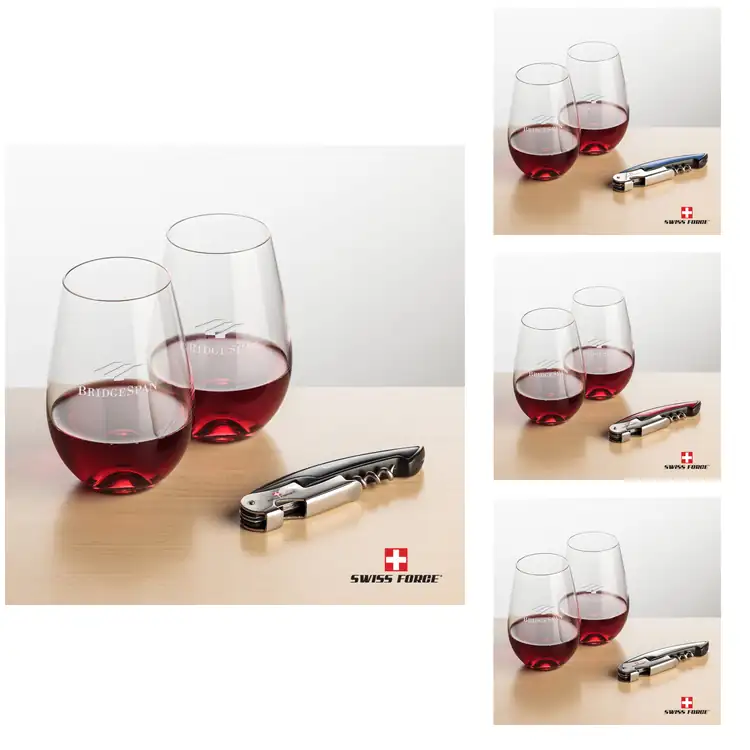 Ensemble Boston avec verres à vin sans pied 12.5 oz et outil à vin de Swiss Force