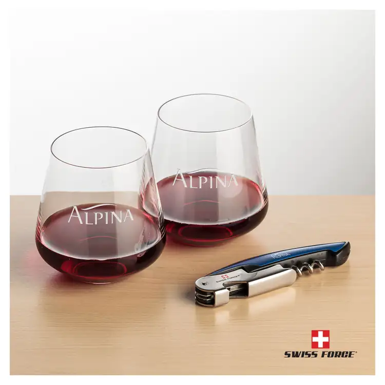 Ensemble Cannes avec verres à vin sans pied 13.5 oz et outil à vin de Swiss Force #3