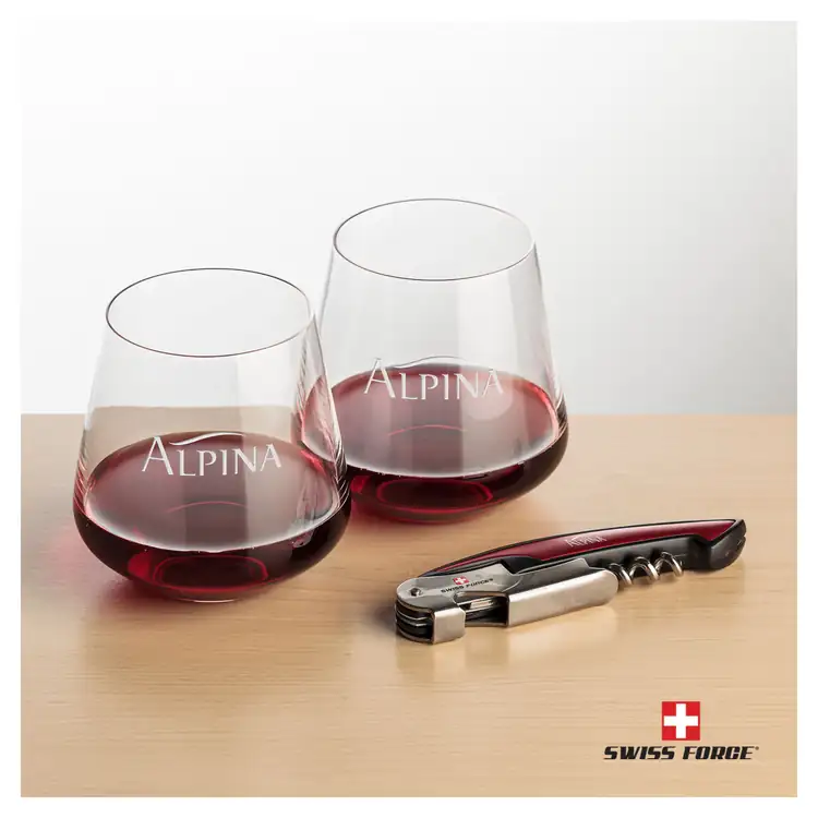 Ensemble Cannes avec verres à vin sans pied 13.5 oz et outil à vin de Swiss Force #4