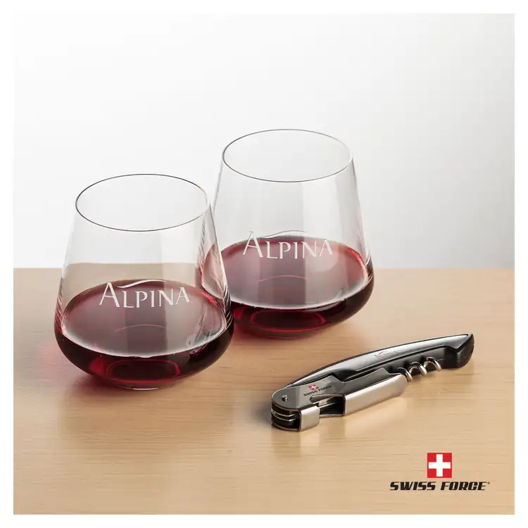 Ensemble Cannes avec verres à vin sans pied 13.5 oz et outil à vin de Swiss Force #5