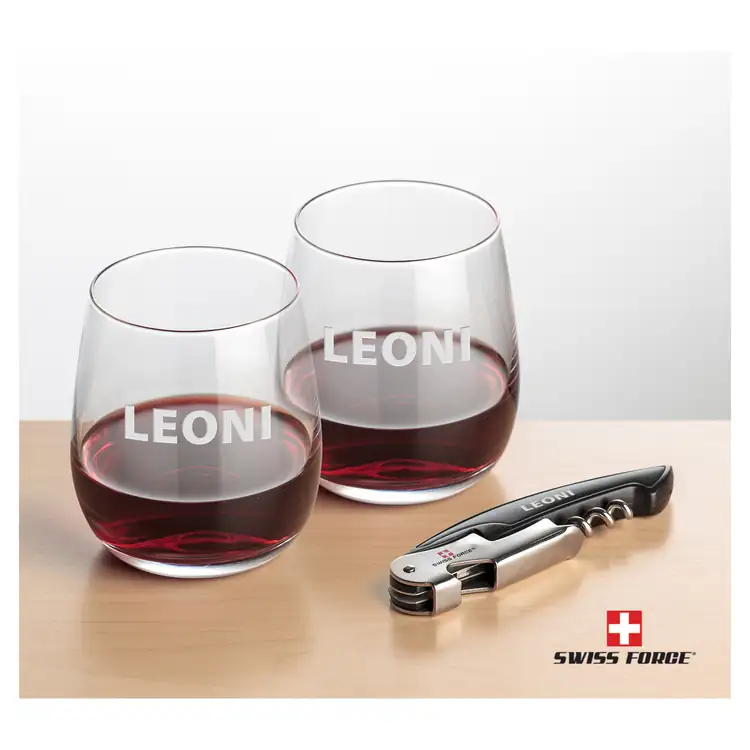 Swiss Force Crestview 12 oz Stemless Wine Glass and Wine Tool Set #2