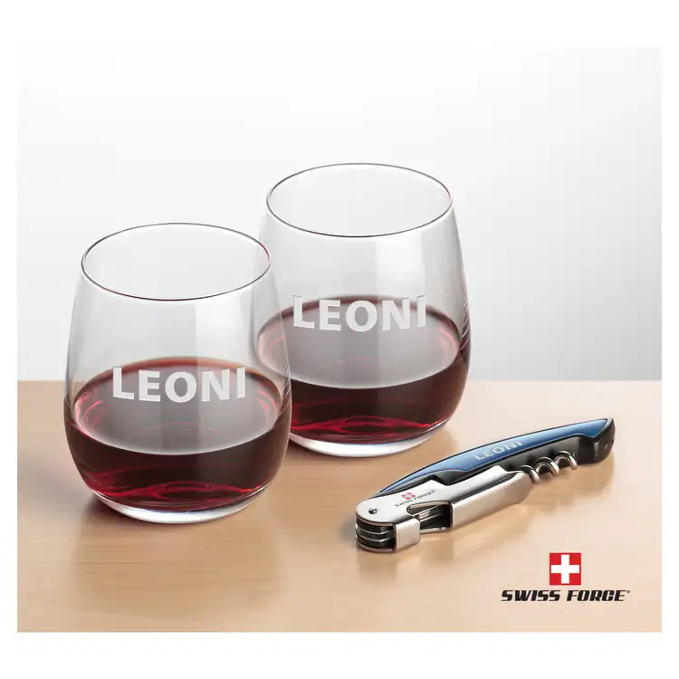 Swiss Force Crestview 12 oz Stemless Wine Glass and Wine Tool Set #3