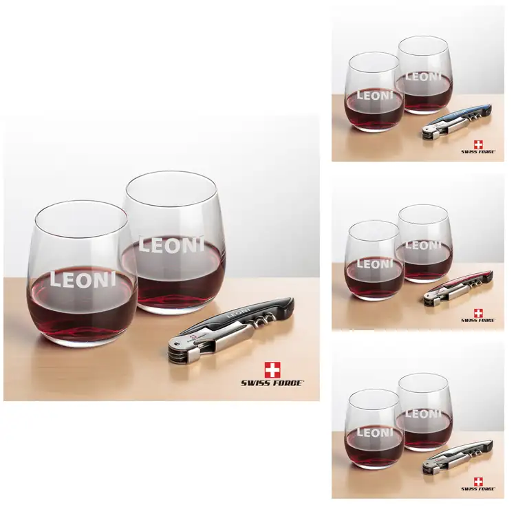 Swiss Force Crestview 12 oz Stemless Wine Glass and Wine Tool Set