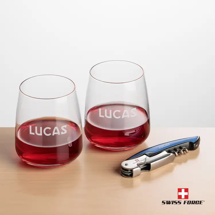 Ensemble Dunhill avec verres à vin sans pied 12.25 oz et outil à vin de Swiss Force #3