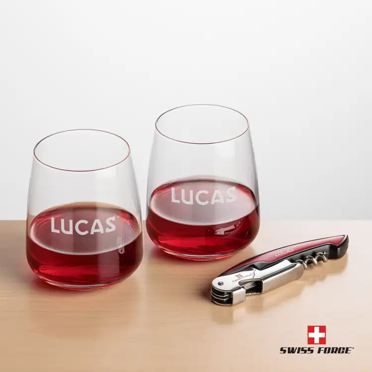 Ensemble Dunhill avec verres à vin sans pied 12.25 oz et outil à vin de Swiss Force #4