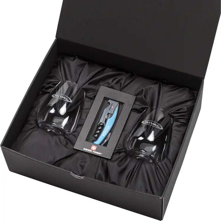 Ensemble Dunhill avec verres à vin sans pied 12.25 oz et outil à vin de Swiss Force #6