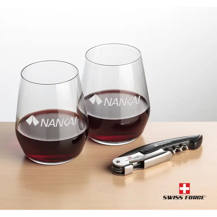 Ensemble Germain avec verres à vin sans pied 12.5 oz et outil à vin de Swiss Force #2