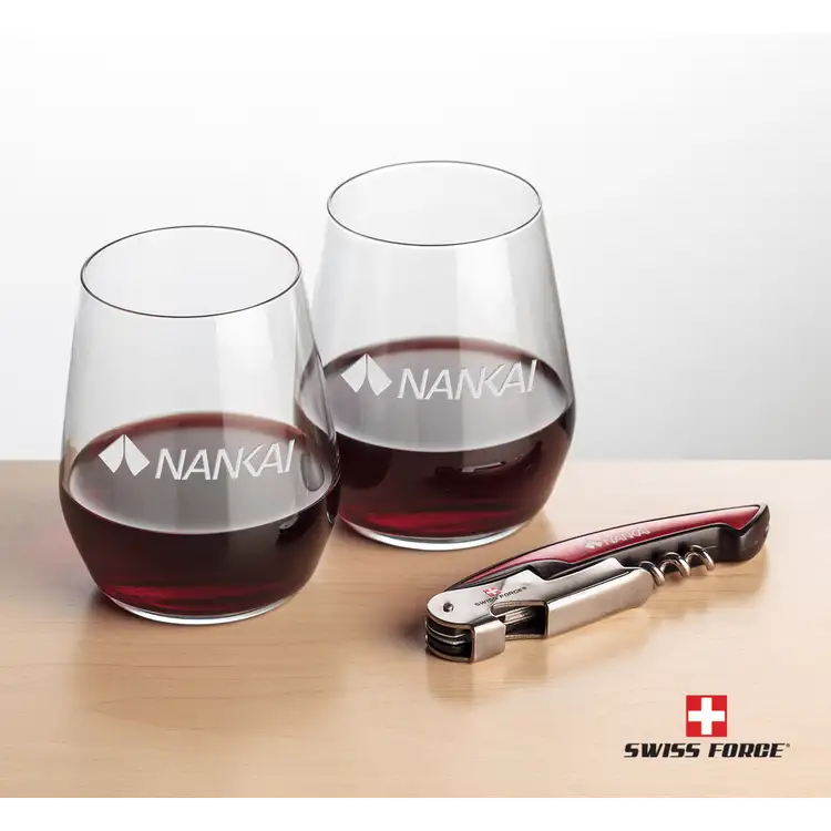 Ensemble Germain avec verres à vin sans pied 12.5 oz et outil à vin de Swiss Force #4