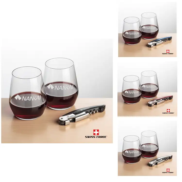 Ensemble Germain avec verres à vin sans pied 12.5 oz et outil à vin de Swiss Force