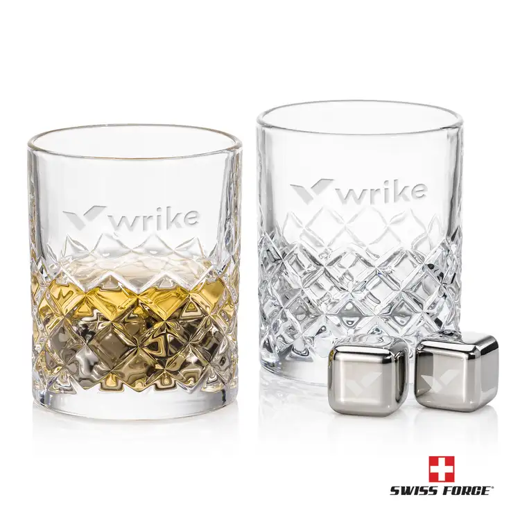 Ensemble Longford avec 2 verres à whisky 10 oz et cubes réfrigérants de Swiss Force