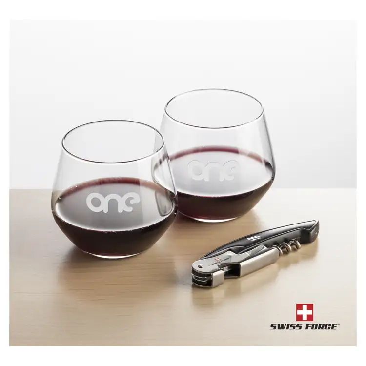 Ensemble Mandelay avec verres à vin sans pied 11.75 oz et outil à vin de Swiss Force #2