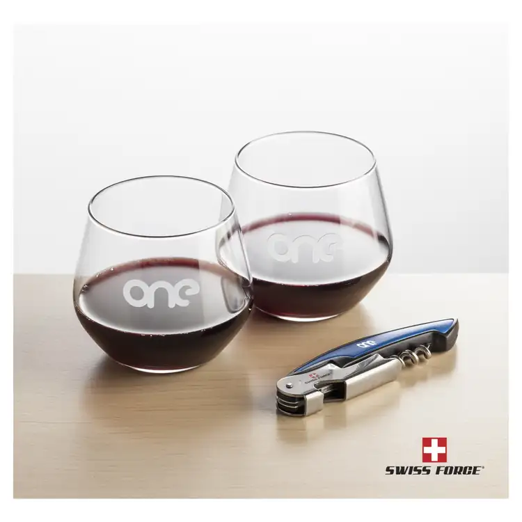 Ensemble Mandelay avec verres à vin sans pied 11.75 oz et outil à vin de Swiss Force #3