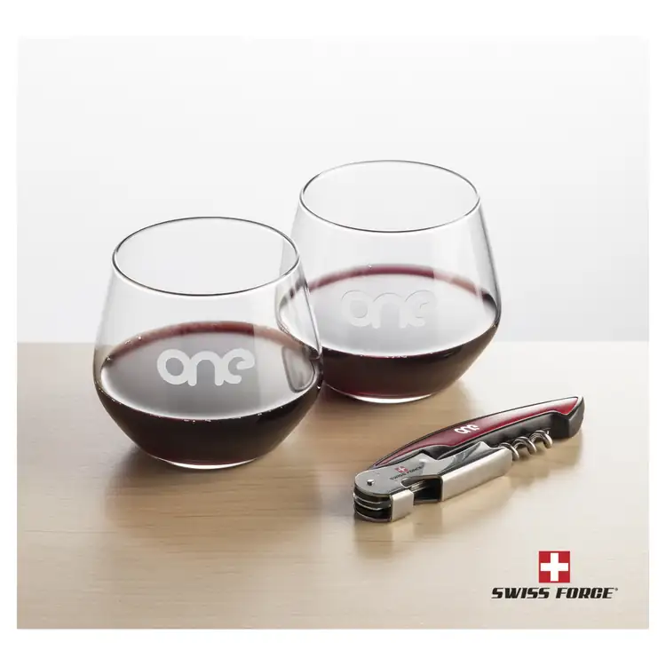Ensemble Mandelay avec verres à vin sans pied 11.75 oz et outil à vin de Swiss Force #4