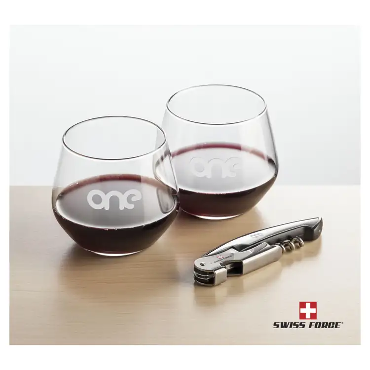 Ensemble Mandelay avec verres à vin sans pied 11.75 oz et outil à vin de Swiss Force #5