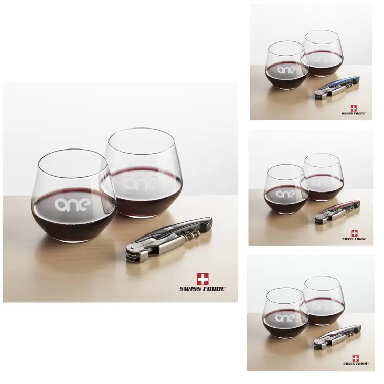 Ensemble Mandelay avec verres à vin sans pied 11.75 oz et outil à vin de Swiss Force