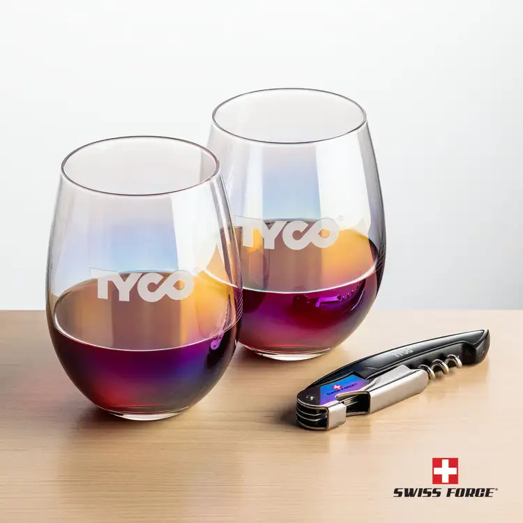 Ensemble Miami avec verres à vin sans pied irisés 19 oz et outil à vin de Swiss Force #2