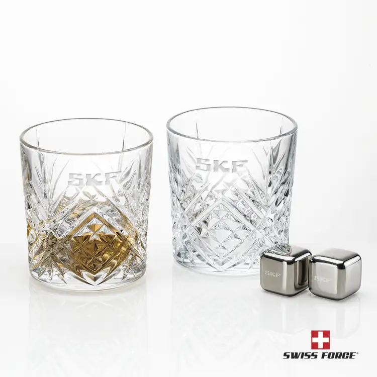 Ensemble Milford avec 2 verres à whisky 10 oz et cubes réfrigérants de Swiss Force