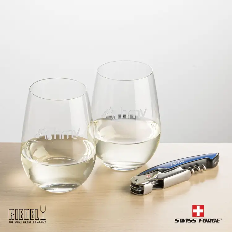 Ensemble RIEDEL avec 2 verres à vin sans pied et outil à vin de Swiss Force #3