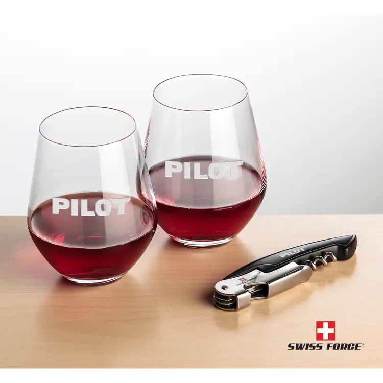 Ensemble Reina avec verres à vin sans pied 11.5 oz et outil à vin de Swiss Force #2