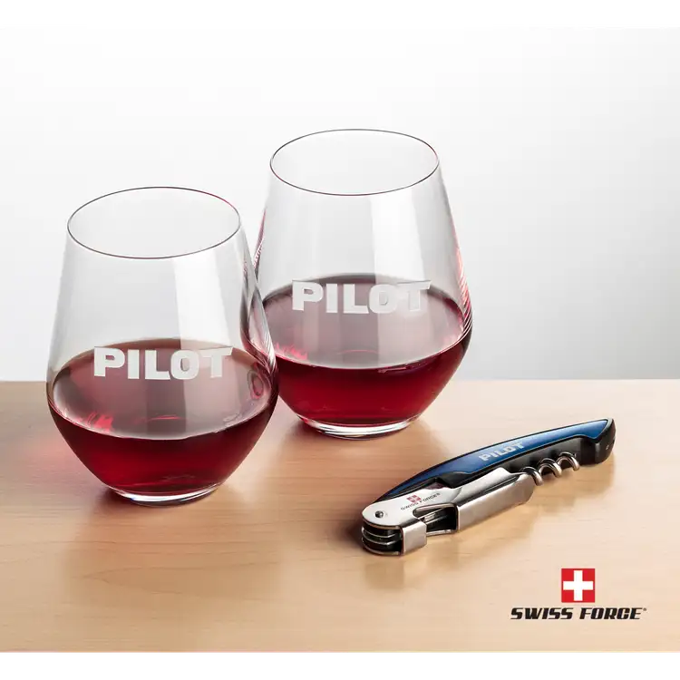 Ensemble Reina avec verres à vin sans pied 11.5 oz et outil à vin de Swiss Force #3