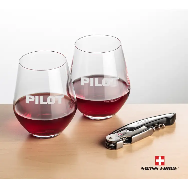 Ensemble Reina avec verres à vin sans pied 11.5 oz et outil à vin de Swiss Force #5