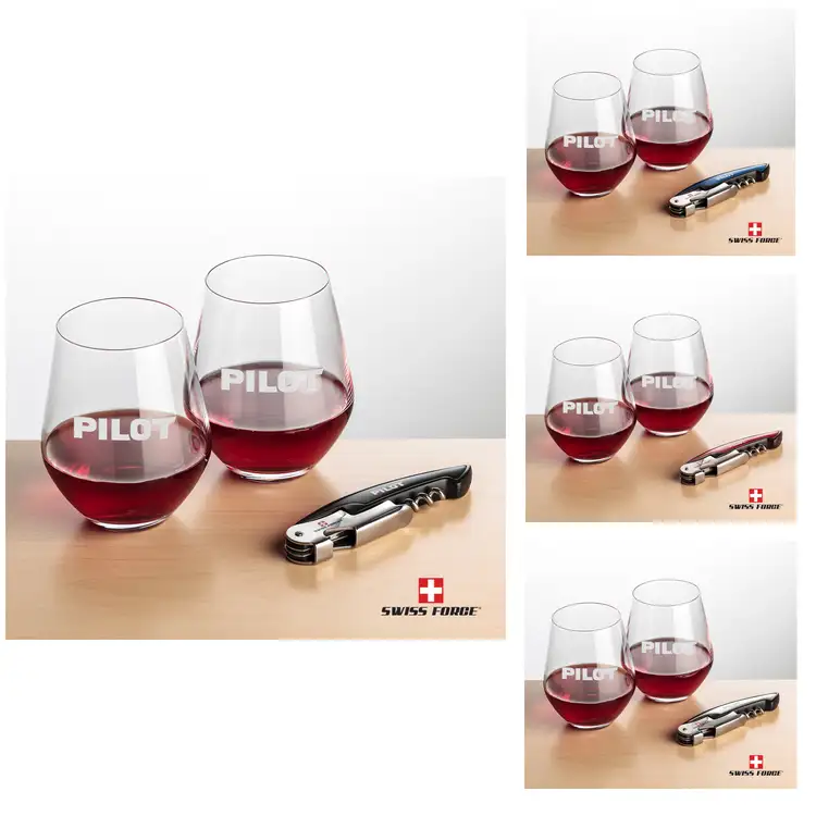 Ensemble Reina avec verres à vin sans pied 11.5 oz et outil à vin de Swiss Force