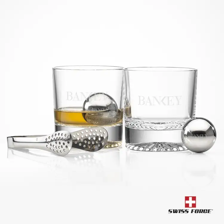 Ensemble Romford avec 2 verres à whisky 10 oz et boules réfrigérantes de Swiss Force