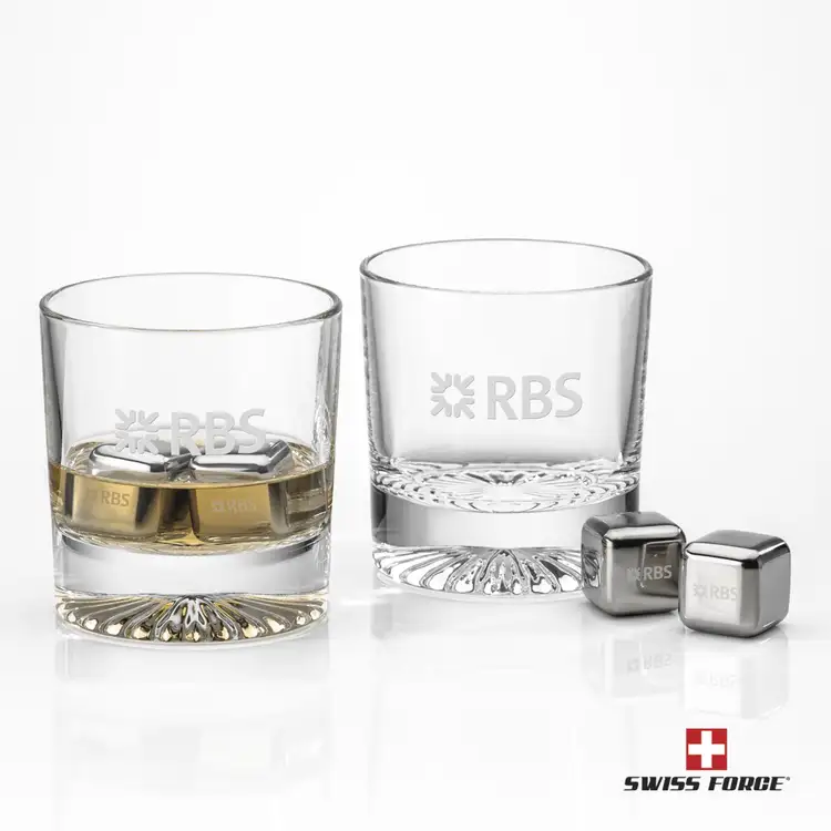 Ensemble Romford avec 2 verres à whisky 10 oz et cubes réfrigérants de Swiss Force