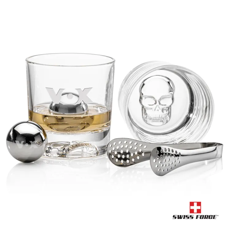 Swiss Force Delrina Skull Whisky Glass and Cooling Balls Set