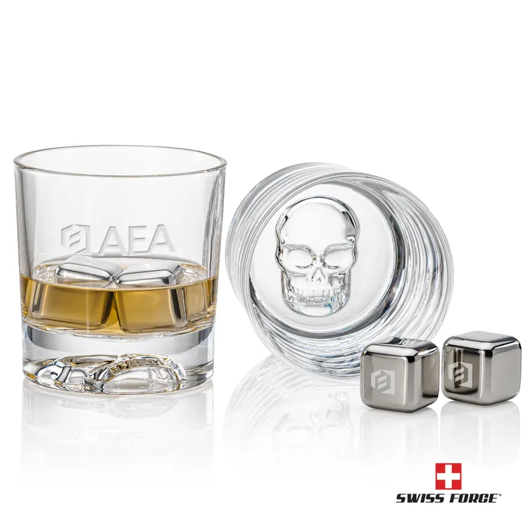 Swiss Force Delrina Skull Whisky Glass and Cooling Cubes Set