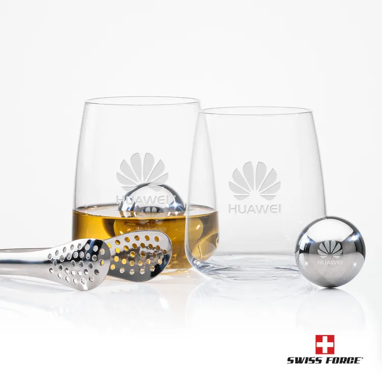 Ensemble Swiss Force avec 2 verres à whisky Dunhill et boules réfrigérantes