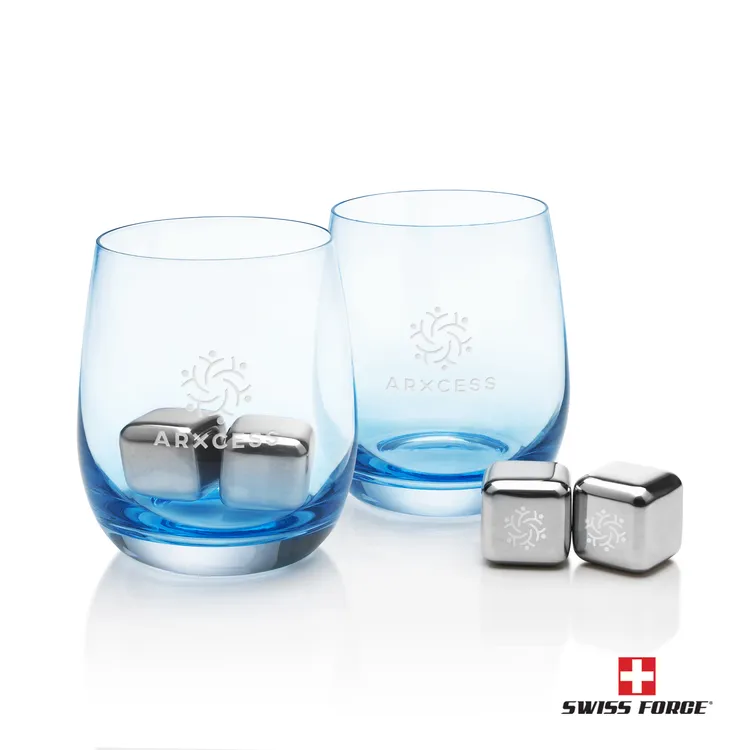 Swiss Force Soudan Whisky Glass and Cooling Cubes Set - Blue Base