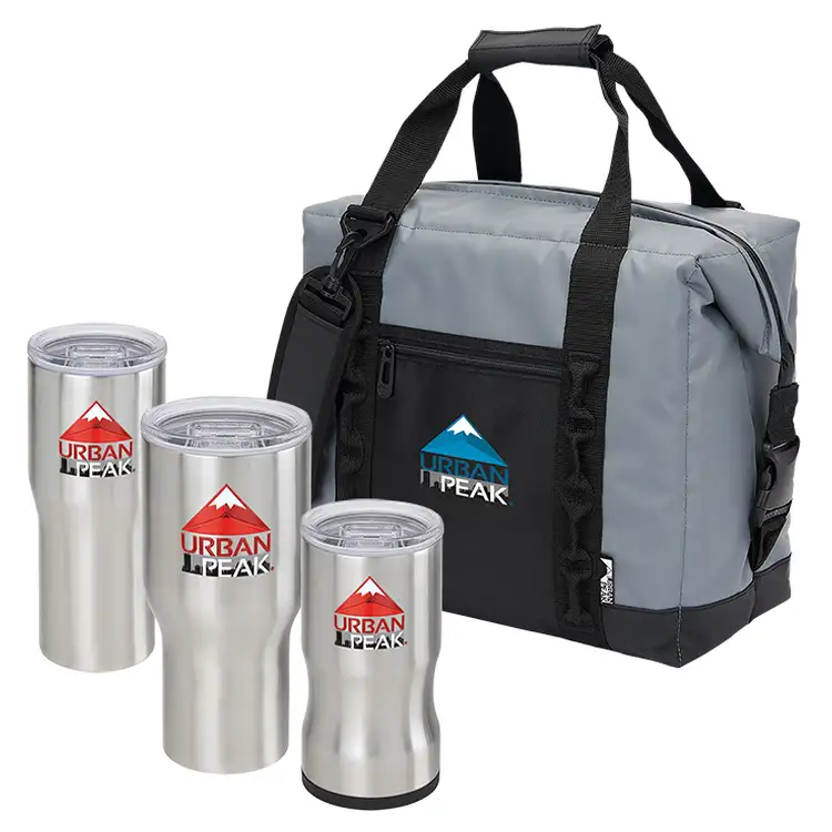 Urban Peak Zippered Cooler and Three Stainless Steel Drinkware Set